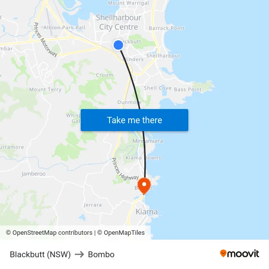 Blackbutt (NSW) to Bombo map