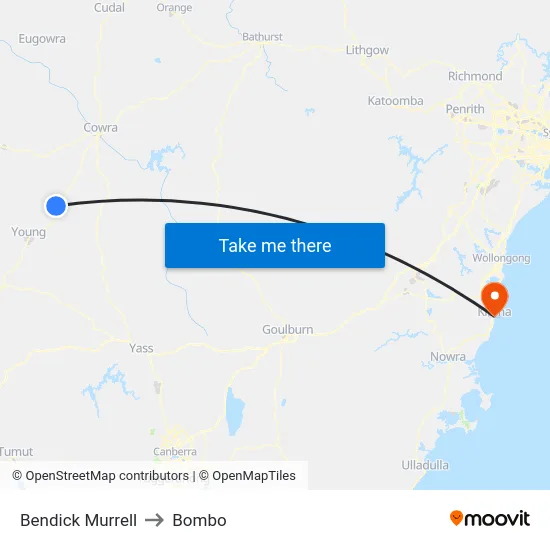 Bendick Murrell to Bombo map
