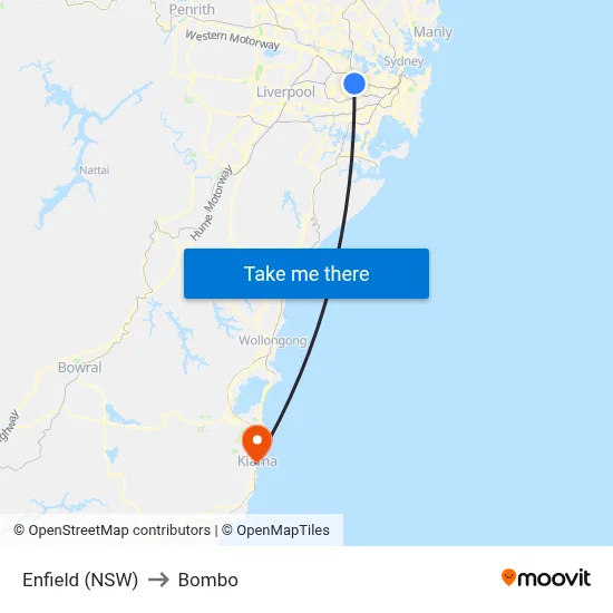 Enfield (NSW) to Bombo map