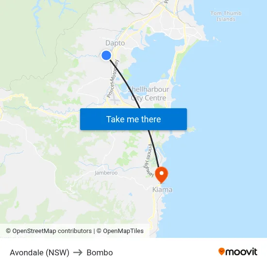 Avondale (NSW) to Bombo map