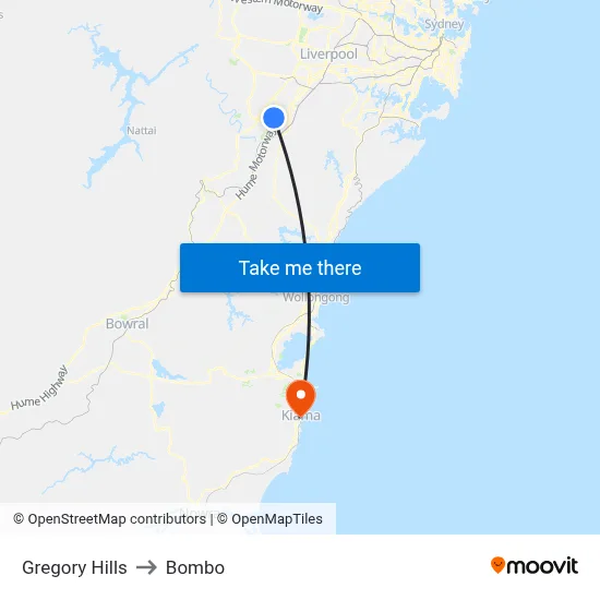 Gregory Hills to Bombo map