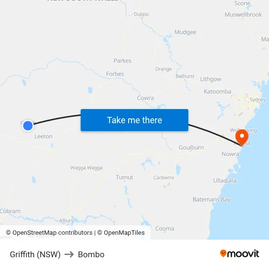 Griffith (NSW) to Bombo map