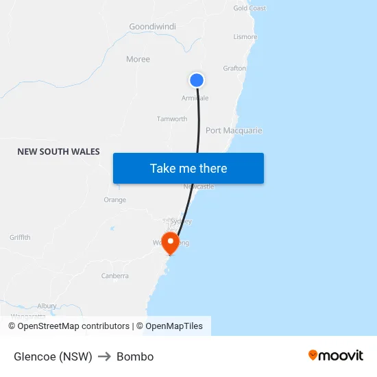 Glencoe (NSW) to Bombo map