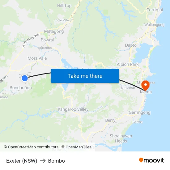Exeter (NSW) to Bombo map