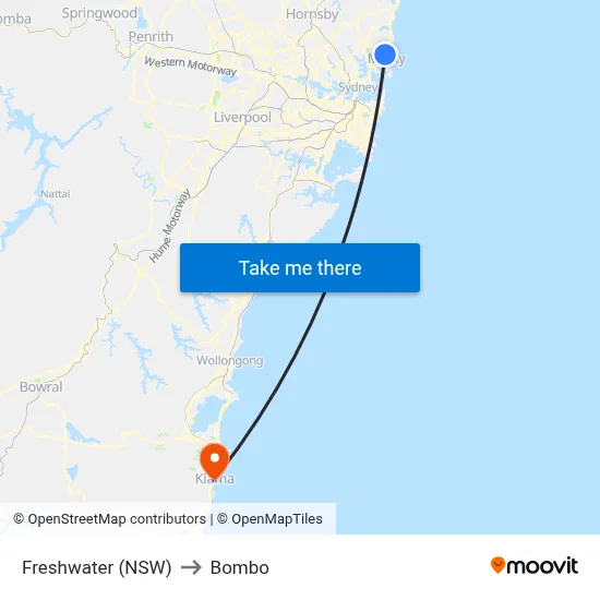 Freshwater (NSW) to Bombo map