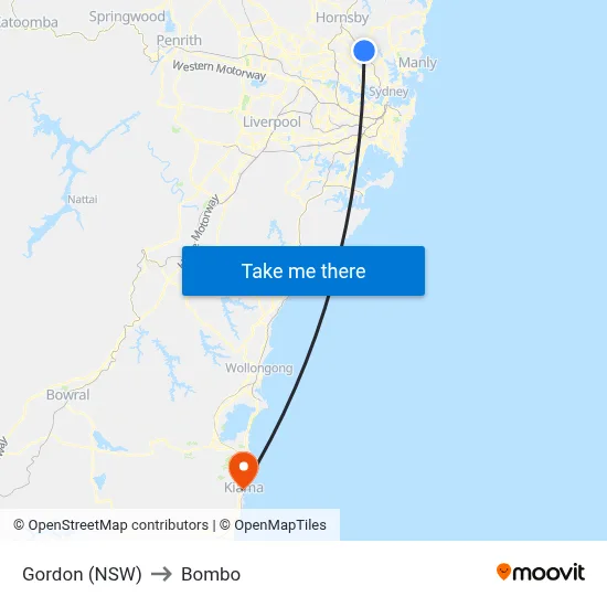 Gordon (NSW) to Bombo map