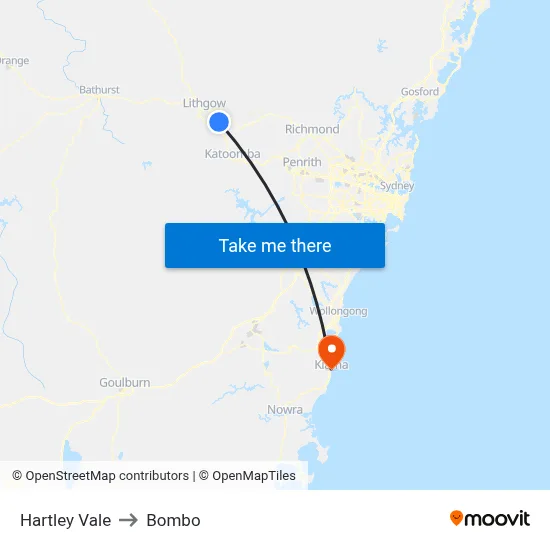 Hartley Vale to Bombo map