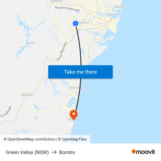 Green Valley (NSW) to Bombo map