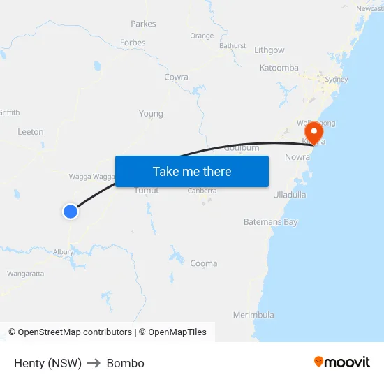 Henty (NSW) to Bombo map