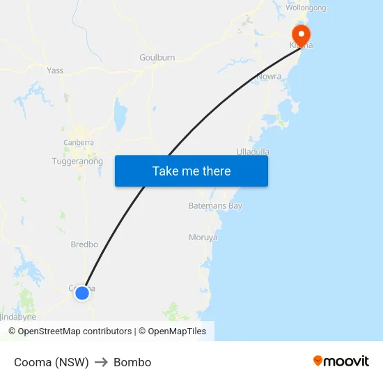 Cooma (NSW) to Bombo map