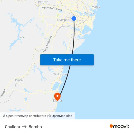 Chullora to Bombo map
