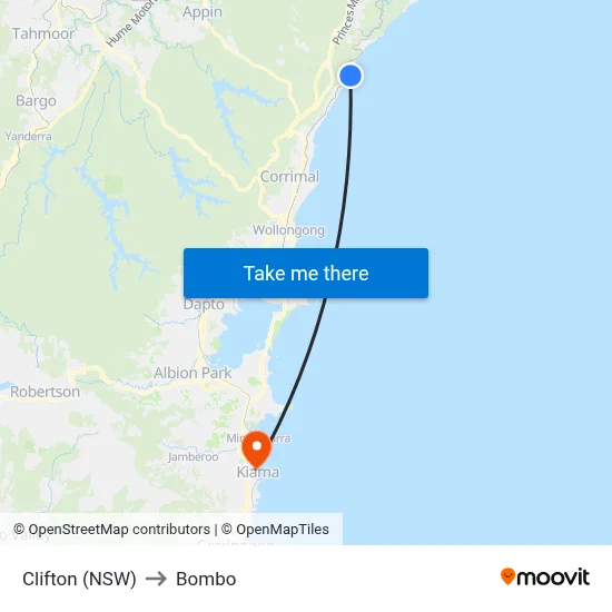 Clifton (NSW) to Bombo map