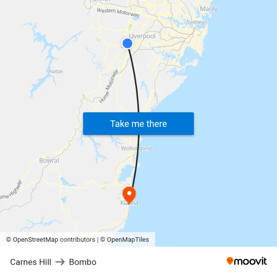 Carnes Hill to Bombo map