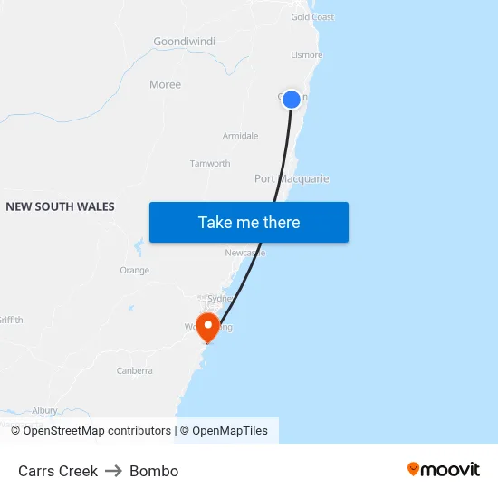 Carrs Creek to Bombo map