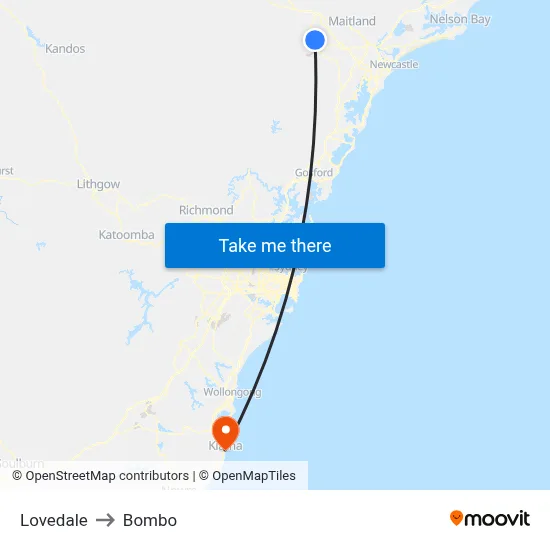 Lovedale to Bombo map