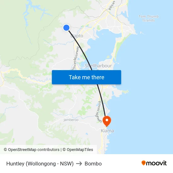Huntley (Wollongong - NSW) to Bombo map