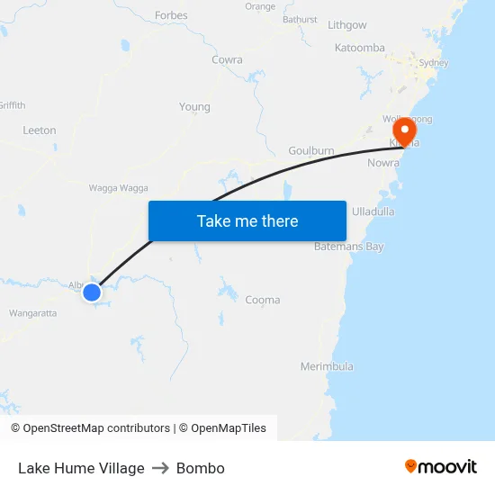 Lake Hume Village to Bombo map