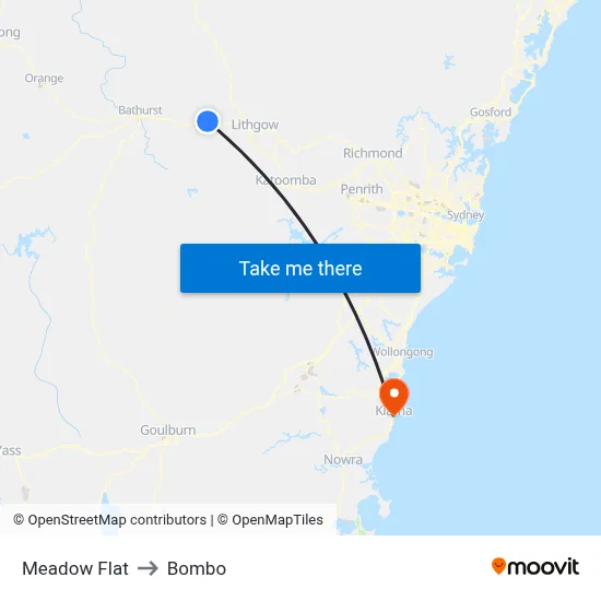 Meadow Flat to Bombo map