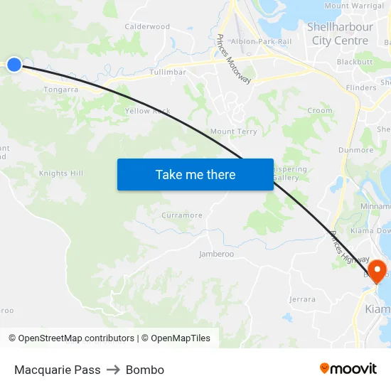 Macquarie Pass to Bombo map