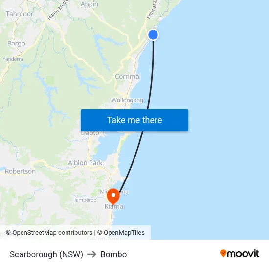 Scarborough (NSW) to Bombo map