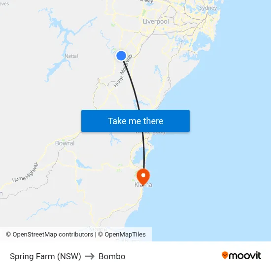 Spring Farm (NSW) to Bombo map