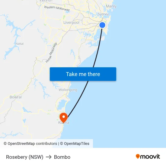 Rosebery (NSW) to Bombo map