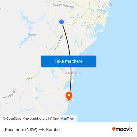 Rossmore (NSW) to Bombo map