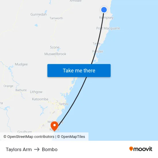 Taylors Arm to Bombo map