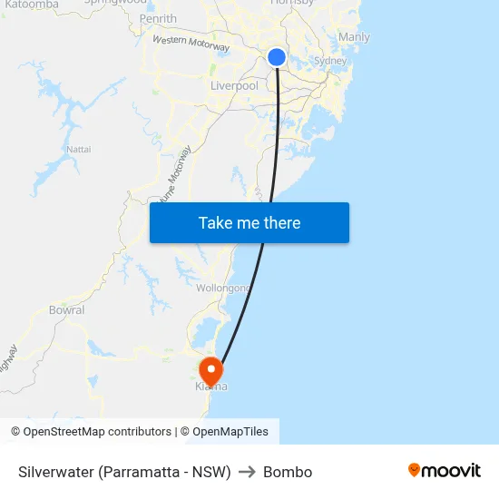 Silverwater (Parramatta - NSW) to Bombo map