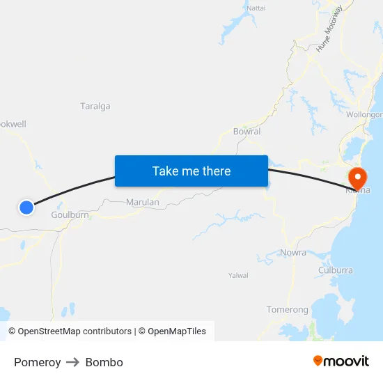 Pomeroy to Bombo map