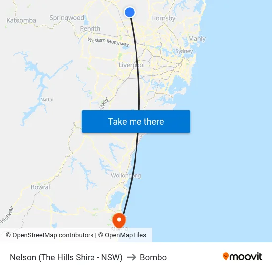 Nelson (The Hills Shire - NSW) to Bombo map