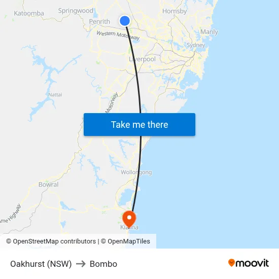 Oakhurst (NSW) to Bombo map