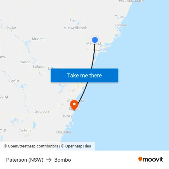 Paterson (NSW) to Bombo map