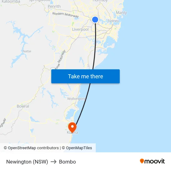 Newington (NSW) to Bombo map