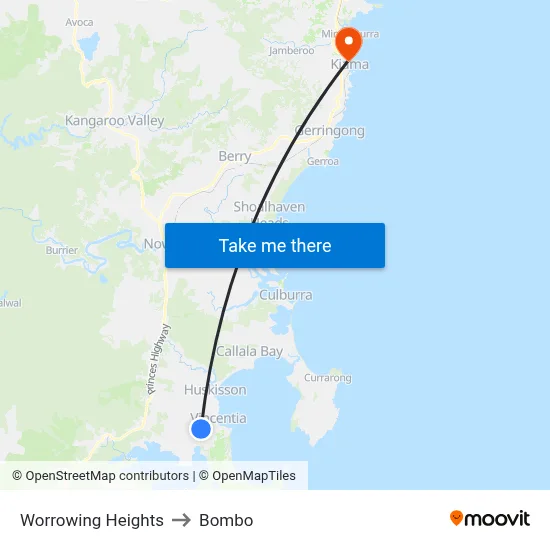 Worrowing Heights to Bombo map