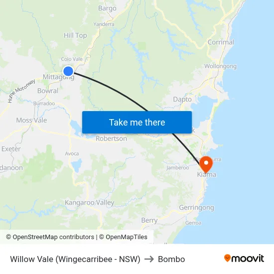 Willow Vale (Wingecarribee - NSW) to Bombo map