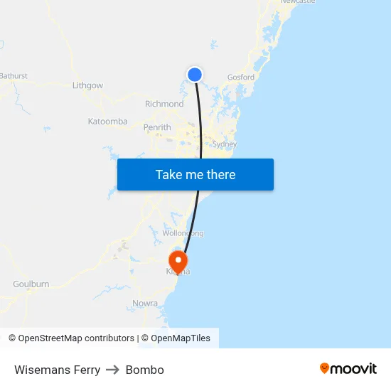 Wisemans Ferry to Bombo map
