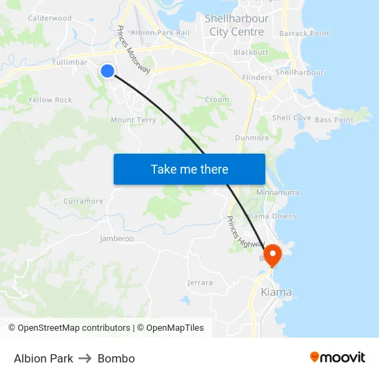 Albion Park to Bombo map