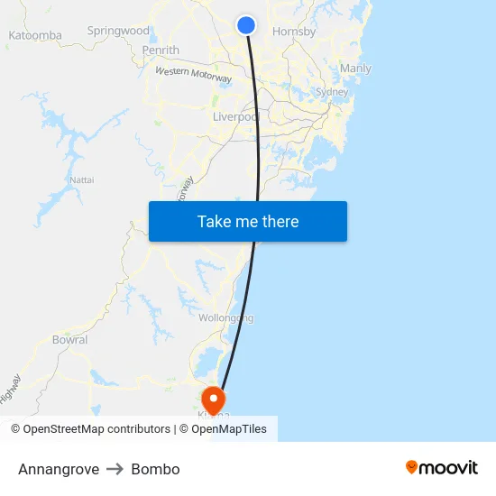 Annangrove to Bombo map