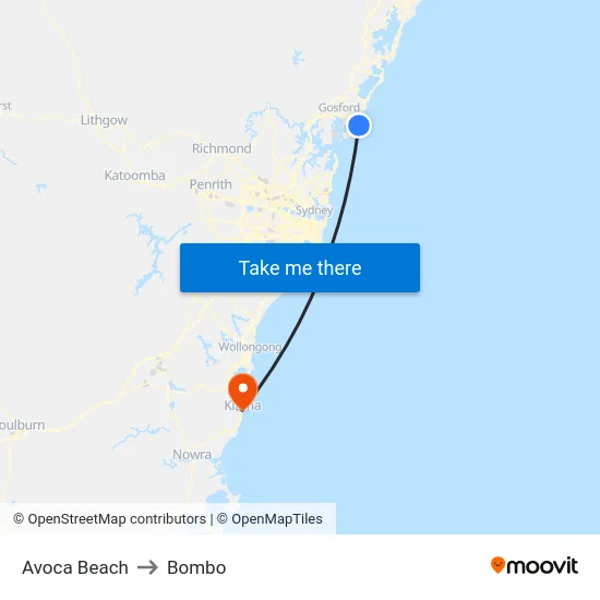 Avoca Beach to Bombo map
