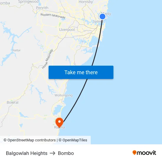 Balgowlah Heights to Bombo map