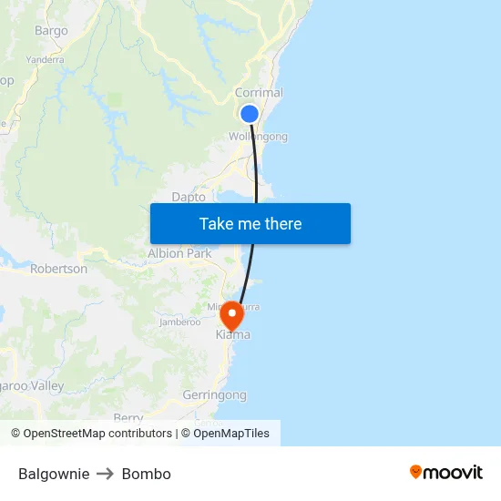 Balgownie to Bombo map