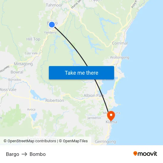 Bargo to Bombo map