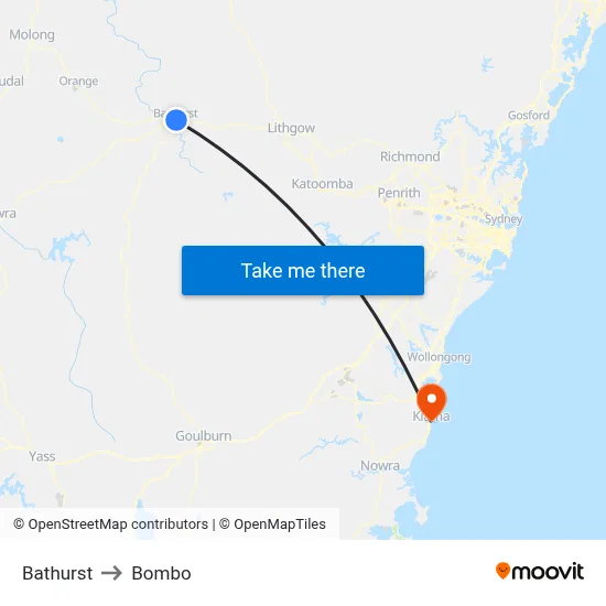 Bathurst to Bombo map