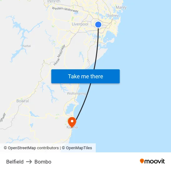 Belfield to Bombo map