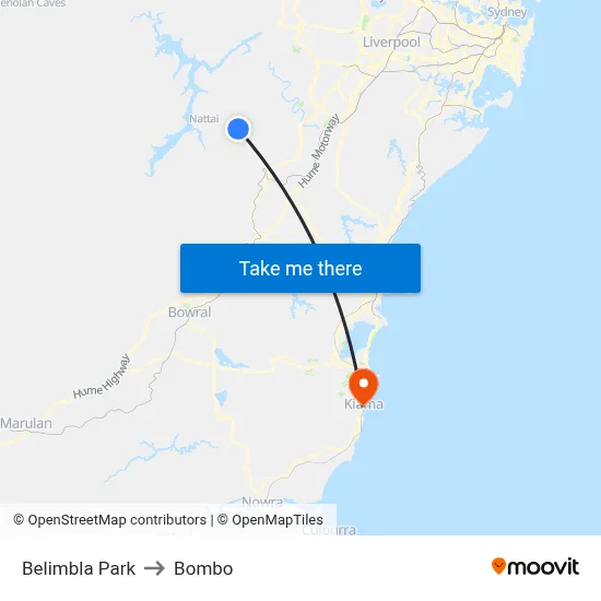 Belimbla Park to Bombo map