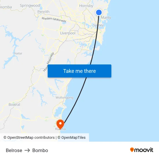 Belrose to Bombo map