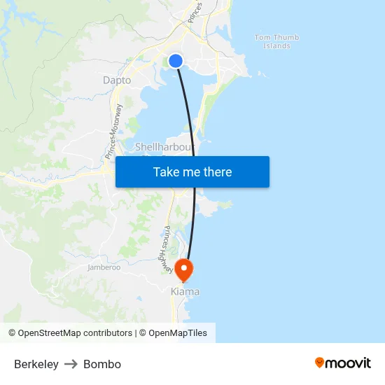 Berkeley to Bombo map
