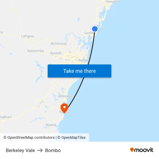 Berkeley Vale to Bombo map