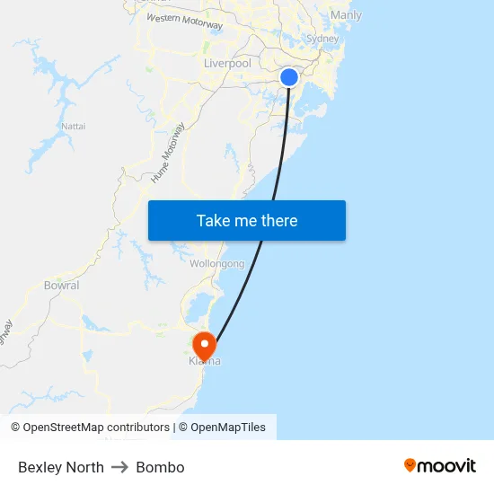 Bexley North to Bombo map